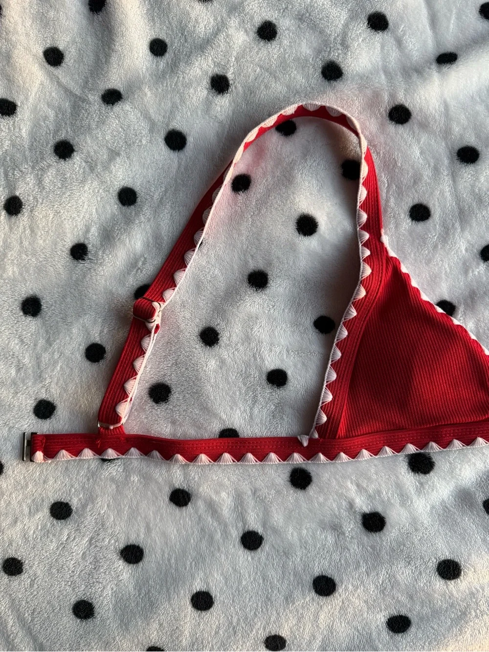 SHEIN Red and White Scalloped Triangle Bikini + Bottoms